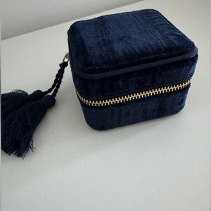 Sézane Blue Velvet Travel Jewelry Case
